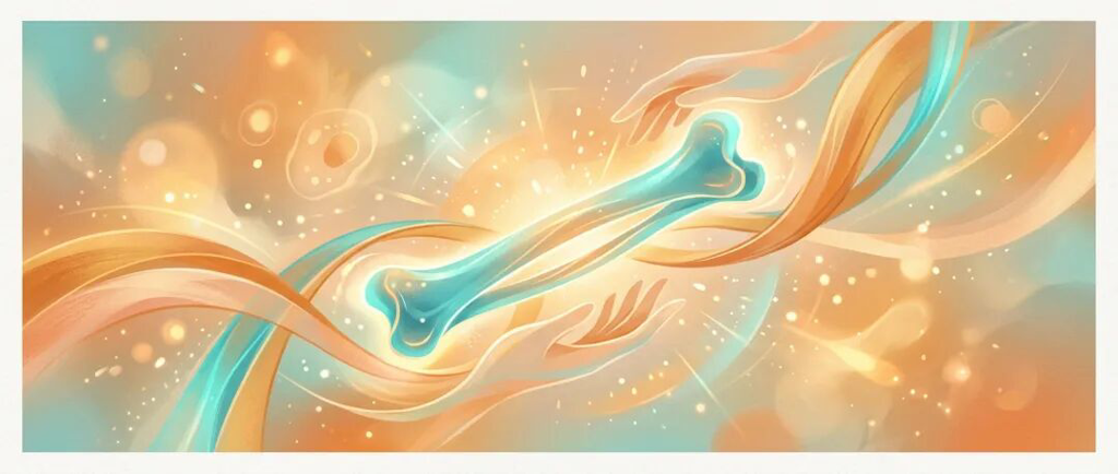 温暖的抽象医学插画,象征着对骨骼的保护与希望