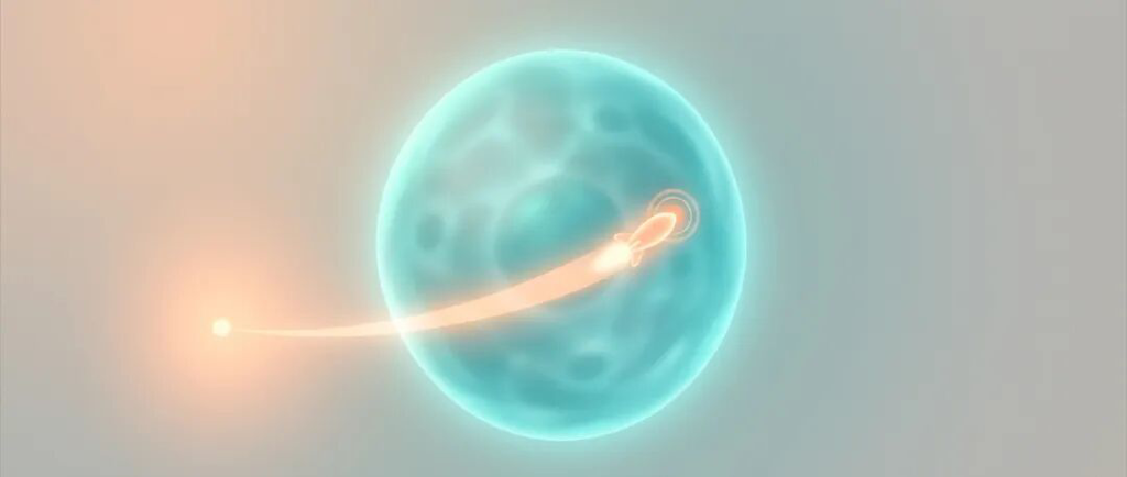 抽象医学插画：温暖光线指引下的精准靶向治疗