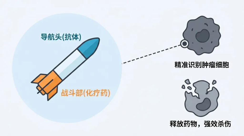 ADC药物“生物导弹”作用原理示意图