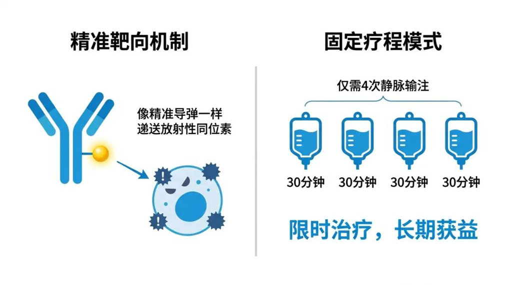 Iopofosine I 131作用机制与固定疗程模式图
